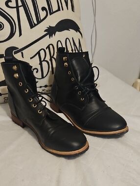 "Chrome Hearts" Women’s Black Lace-Up Leather Ankle Boots Size 40 Euro